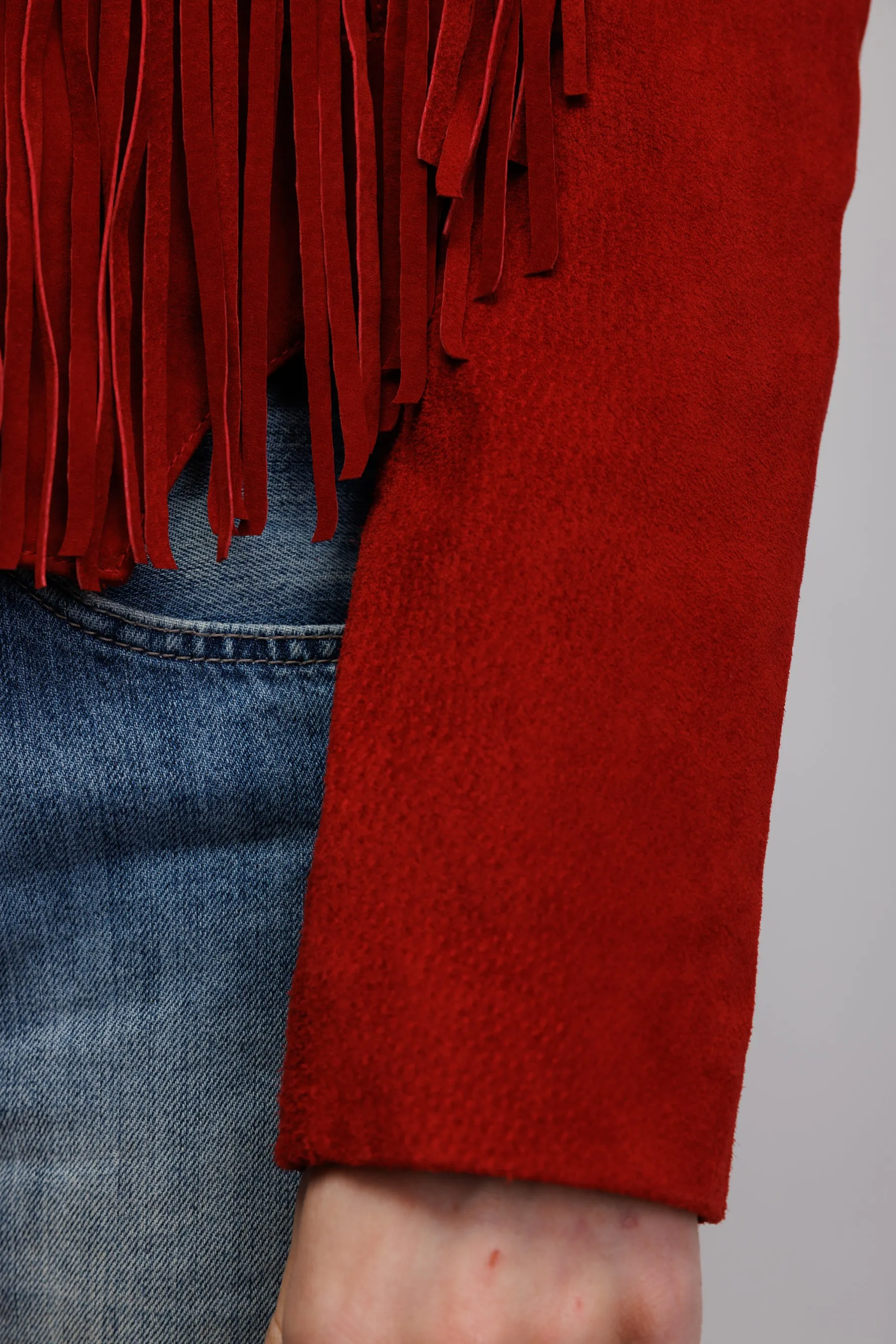 70's Red Suede Fringed Cropped Jacket S/M