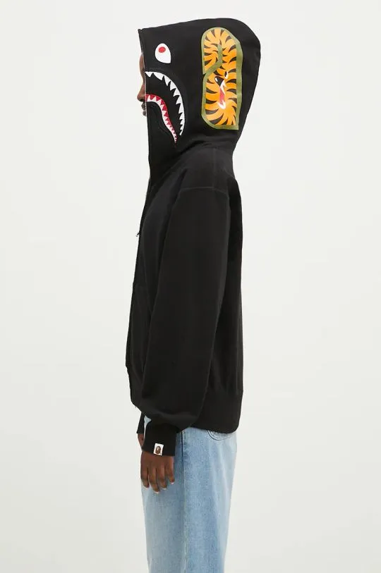 A Bathing Ape cotton sweatshirt Shark Full Zip women's black color hooded with a print 1K80215008