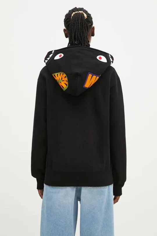 A Bathing Ape cotton sweatshirt Shark Full Zip women's black color hooded with a print 1K80215008