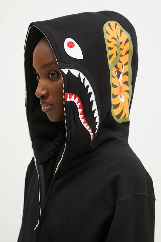 A Bathing Ape cotton sweatshirt Shark Full Zip women's black color hooded with a print 1K80215008