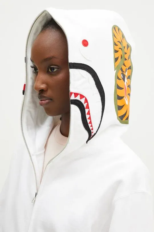 A Bathing Ape cotton sweatshirt Shark Full Zip women's white color hooded with a print 1K80215008