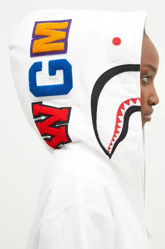 A Bathing Ape cotton sweatshirt Shark Full Zip women's white color hooded with a print 1K80215008