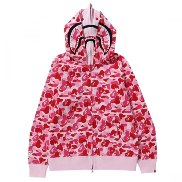 A Bathing Ape Men ABC Camo Double Shark Full Zip Hoodie (pink)