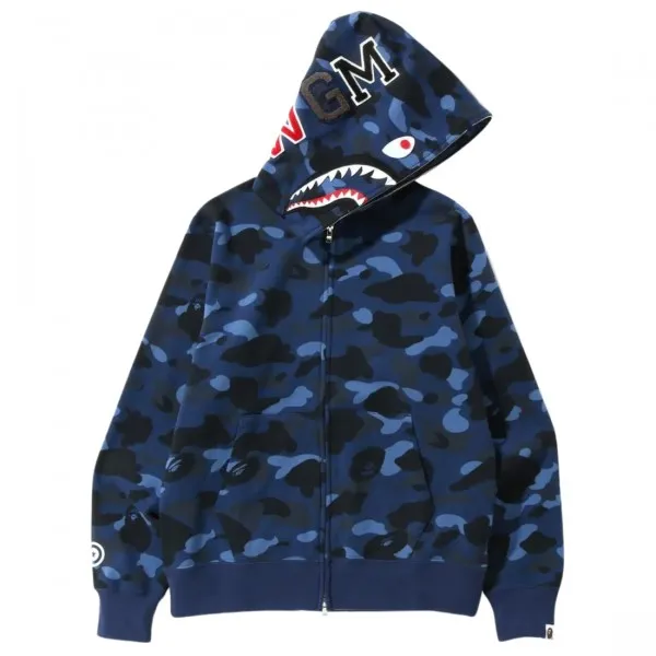 A Bathing Ape Men Color Camo Shark Full Zip Hoodie (navy)