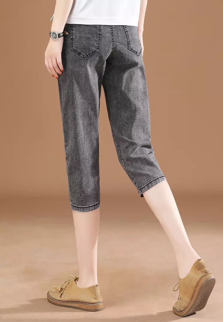 A-IN GIRLS Elastic Waist All-Match Jeans