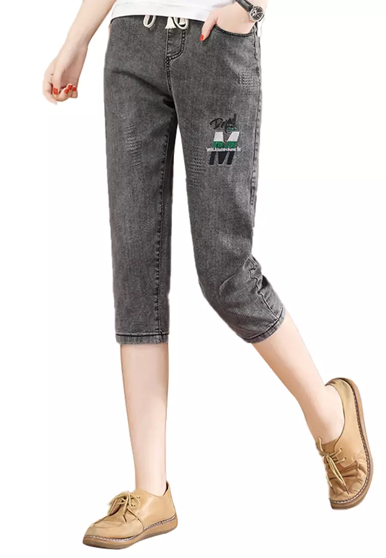 A-IN GIRLS Elastic Waist All-Match Jeans