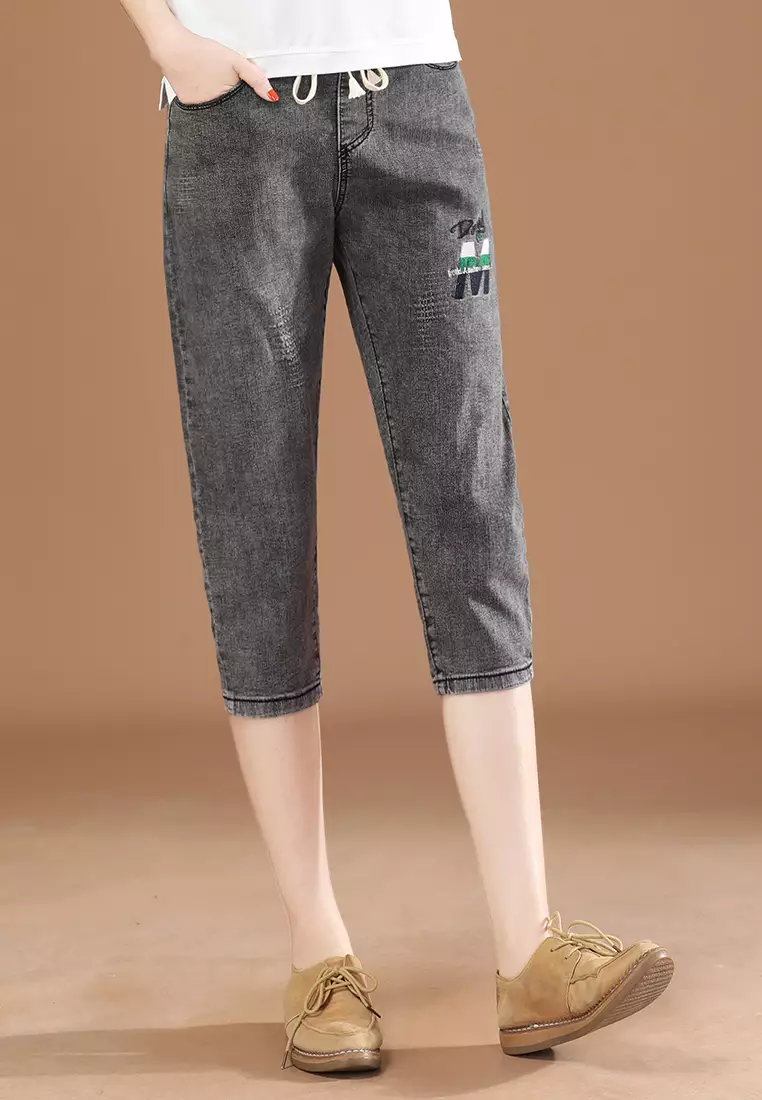 A-IN GIRLS Elastic Waist All-Match Jeans