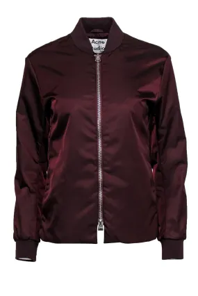 Acne - Burgundy Zip-Up Nylon Bomber Jacket Sz M