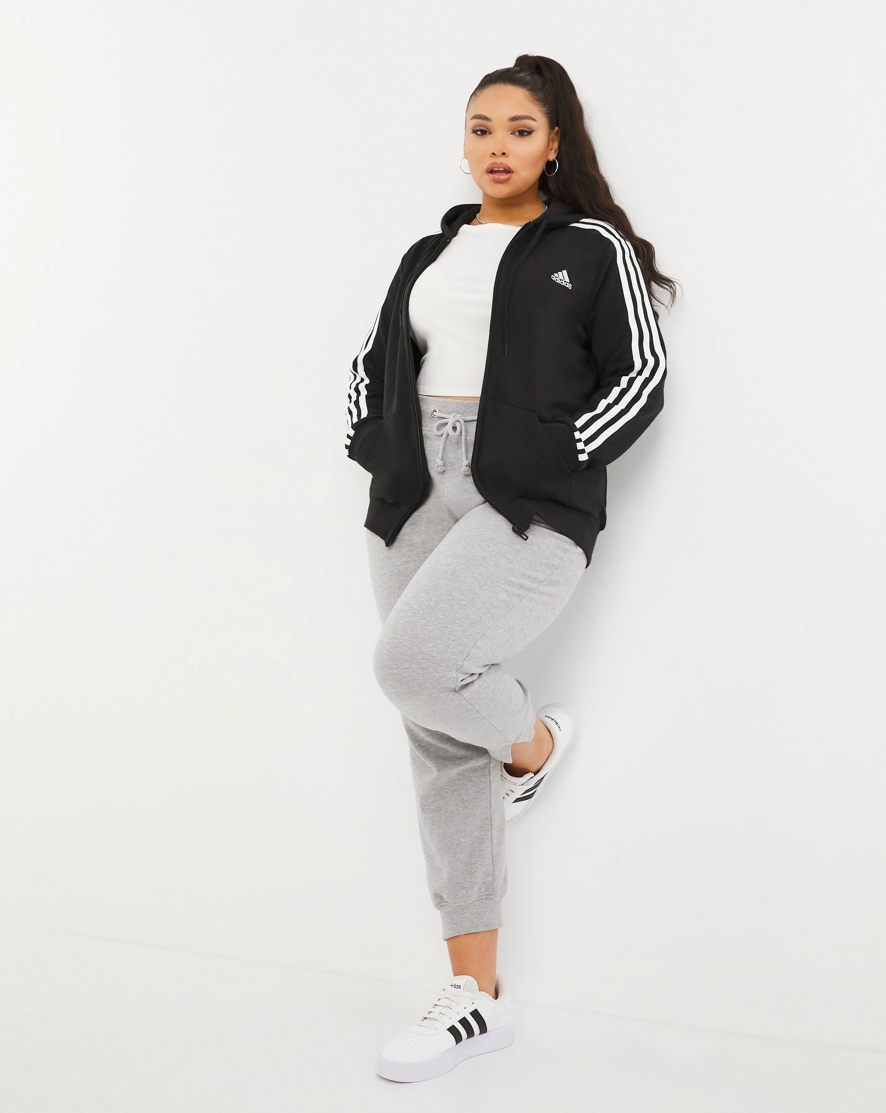 adidas Essentials French Terry 3 Stripes Full Zip Hoodie | Simply Be