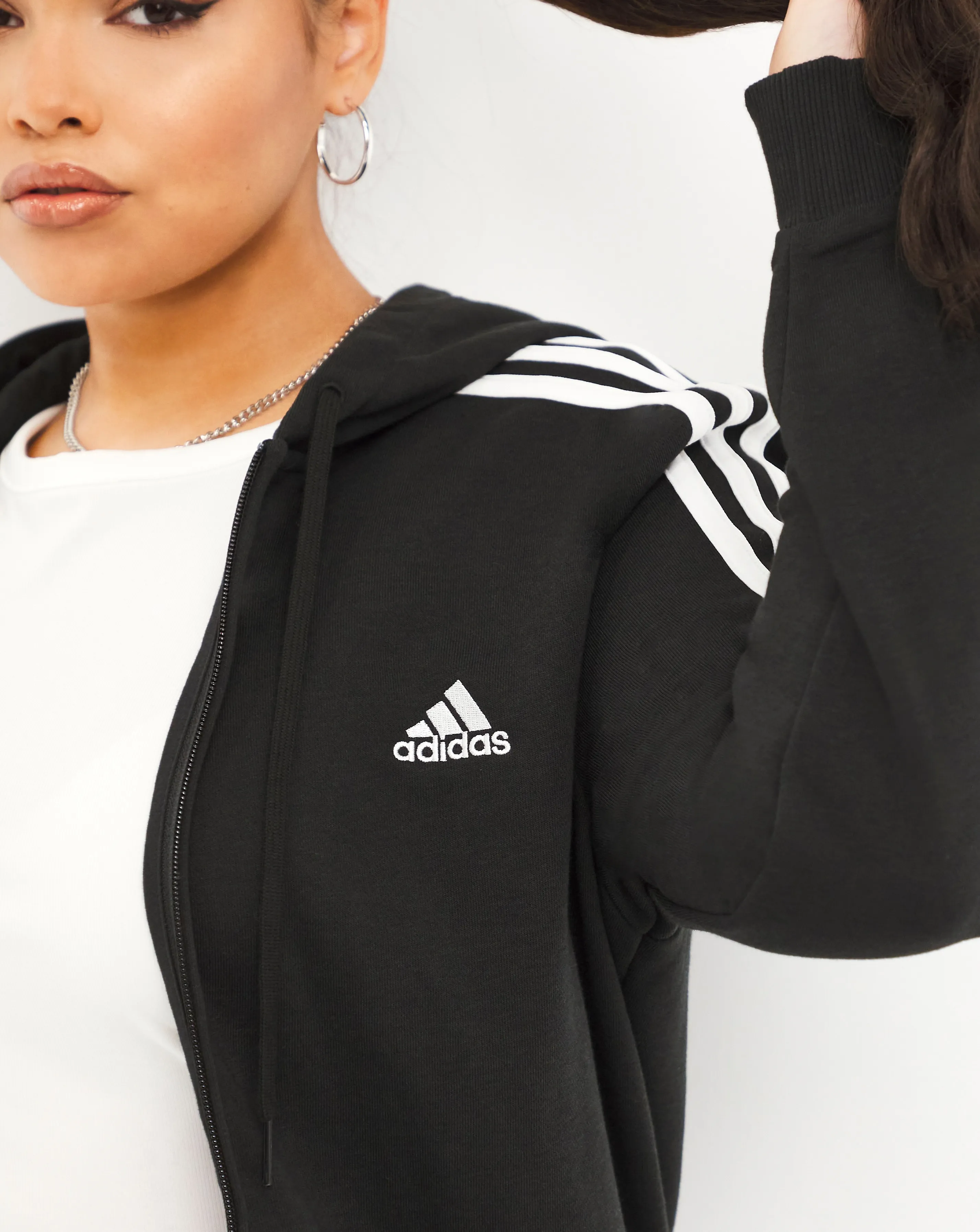 adidas Essentials French Terry 3 Stripes Full Zip Hoodie | Simply Be