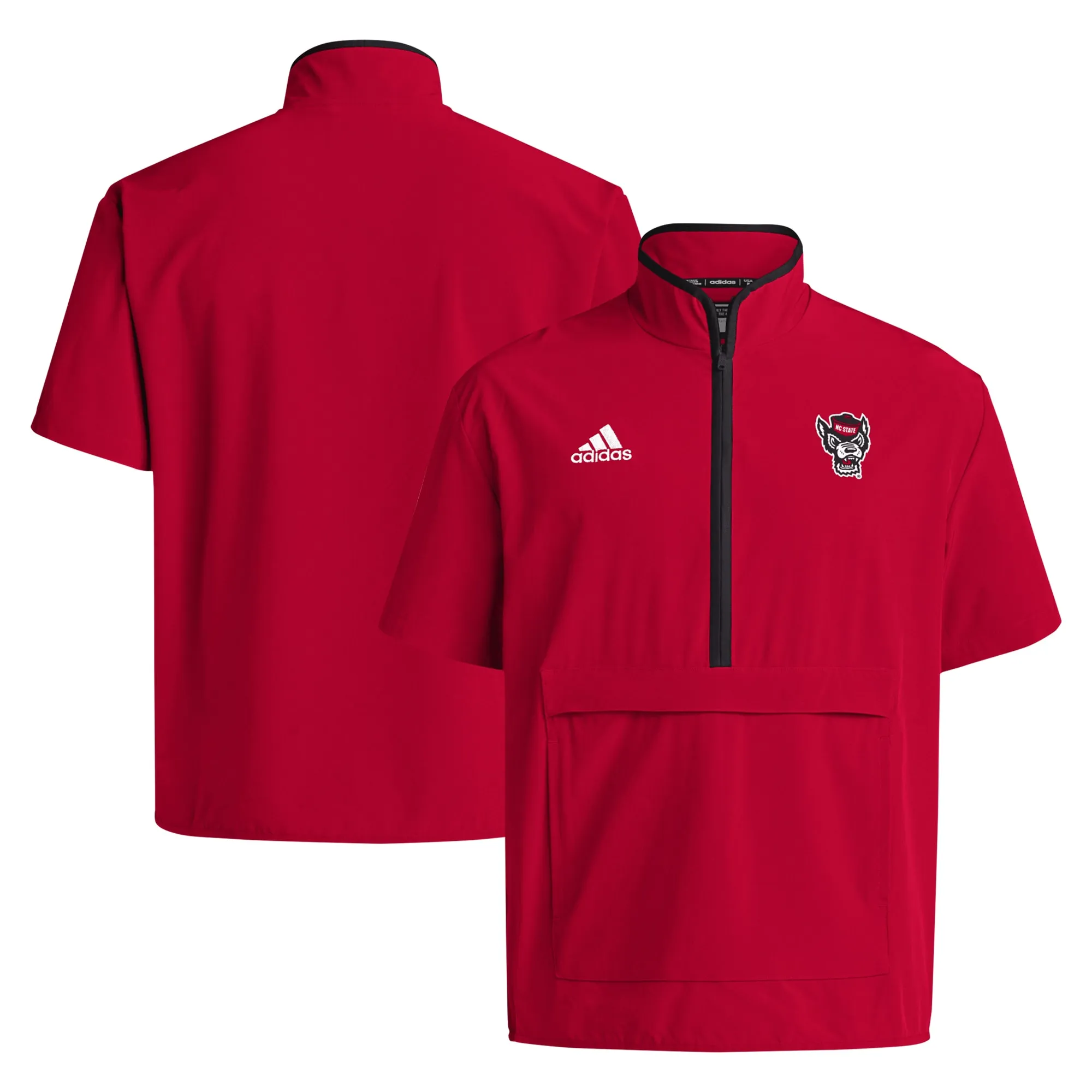 adidas NC State Wolfpack Red 2024 Coaches Sideline Half-Zip Short Sleeve Jacket