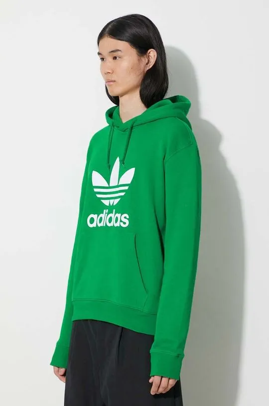 adidas Originals cotton sweatshirt Adicolor Classics Trefoil men's green color hooded with a print IM9403