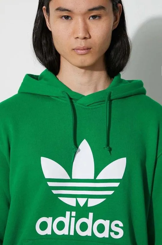 adidas Originals cotton sweatshirt Adicolor Classics Trefoil men's green color hooded with a print IM9403