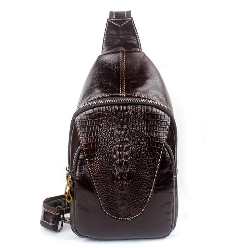 Alligator Pattern Unique Classic Style Leather Shoulder Bag for Men - Leather Skin Shop