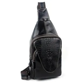 Alligator Pattern Unique Classic Style Leather Shoulder Bag for Men - Leather Skin Shop