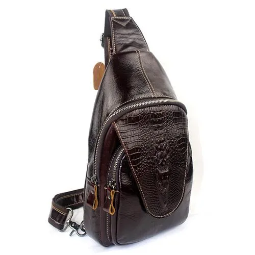 Alligator Pattern Unique Classic Style Leather Shoulder Bag for Men - Leather Skin Shop