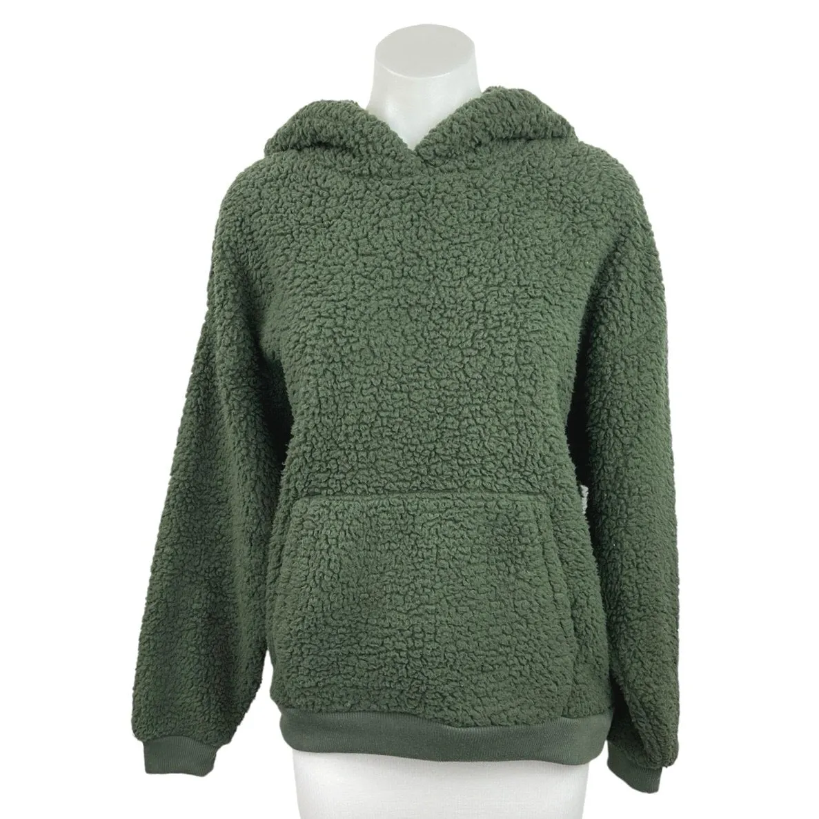 American Eagle Army Green Sherpa Fleece Long Sleeve Pocket Hooded Sweatshirt S