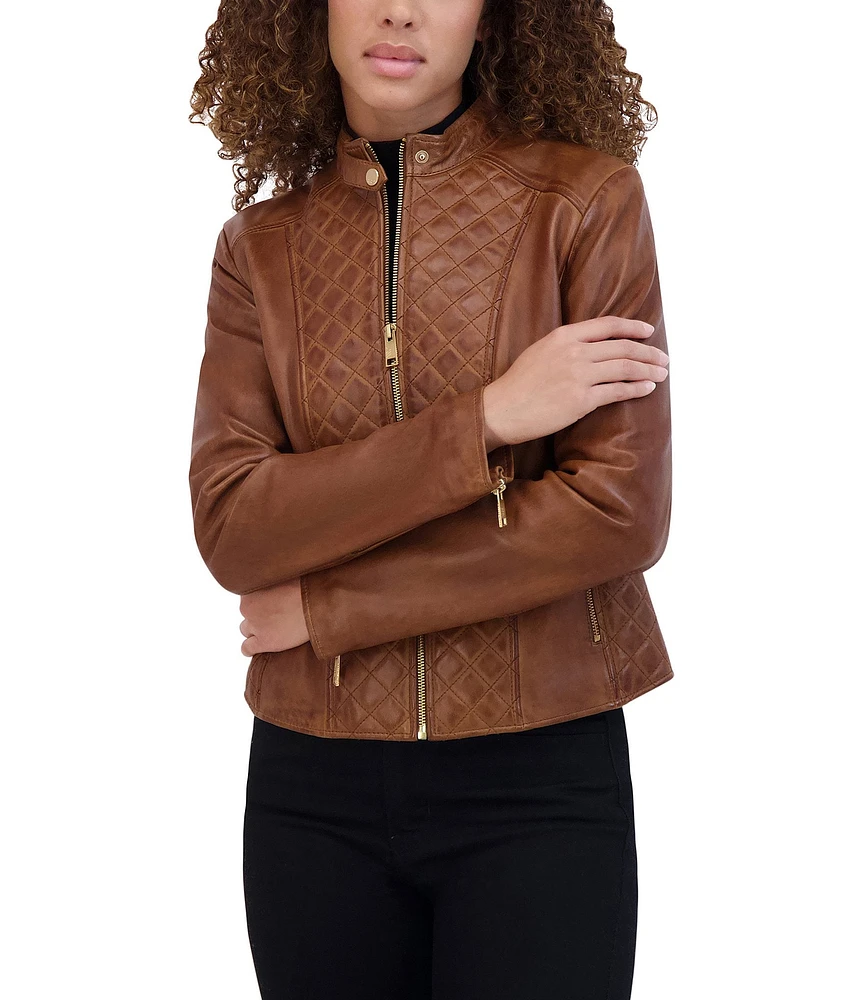 Andrew Marc Sport Marlette Quilted Collared Leather Jacket