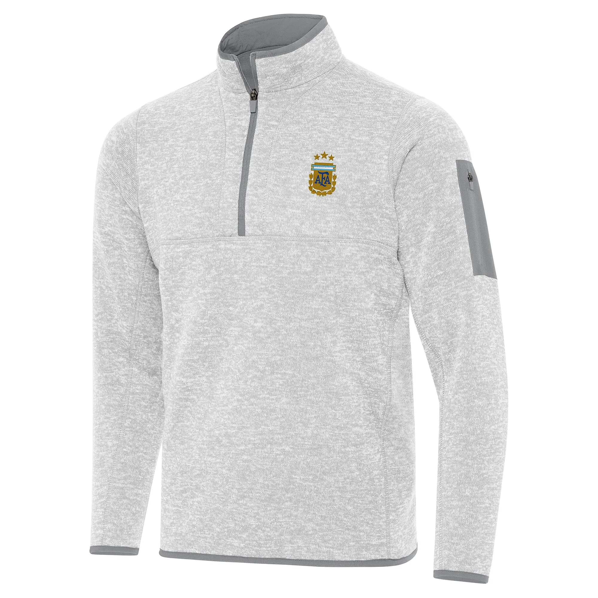 Antigua Argentina National Team Heather Gray Fortune Quarter-Zip Pullover Jacket