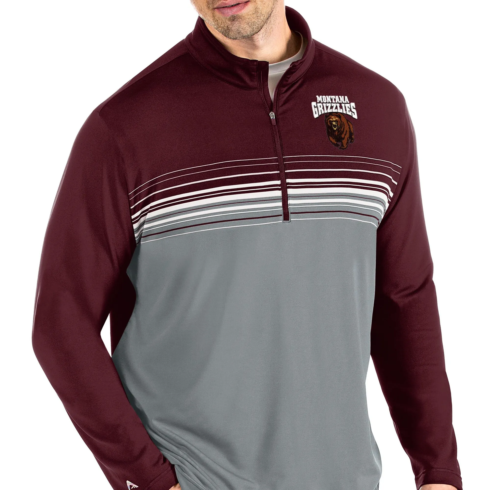 Antigua Montana Grizzlies Maroon/Gray Pace Quarter-Zip Pullover Jacket