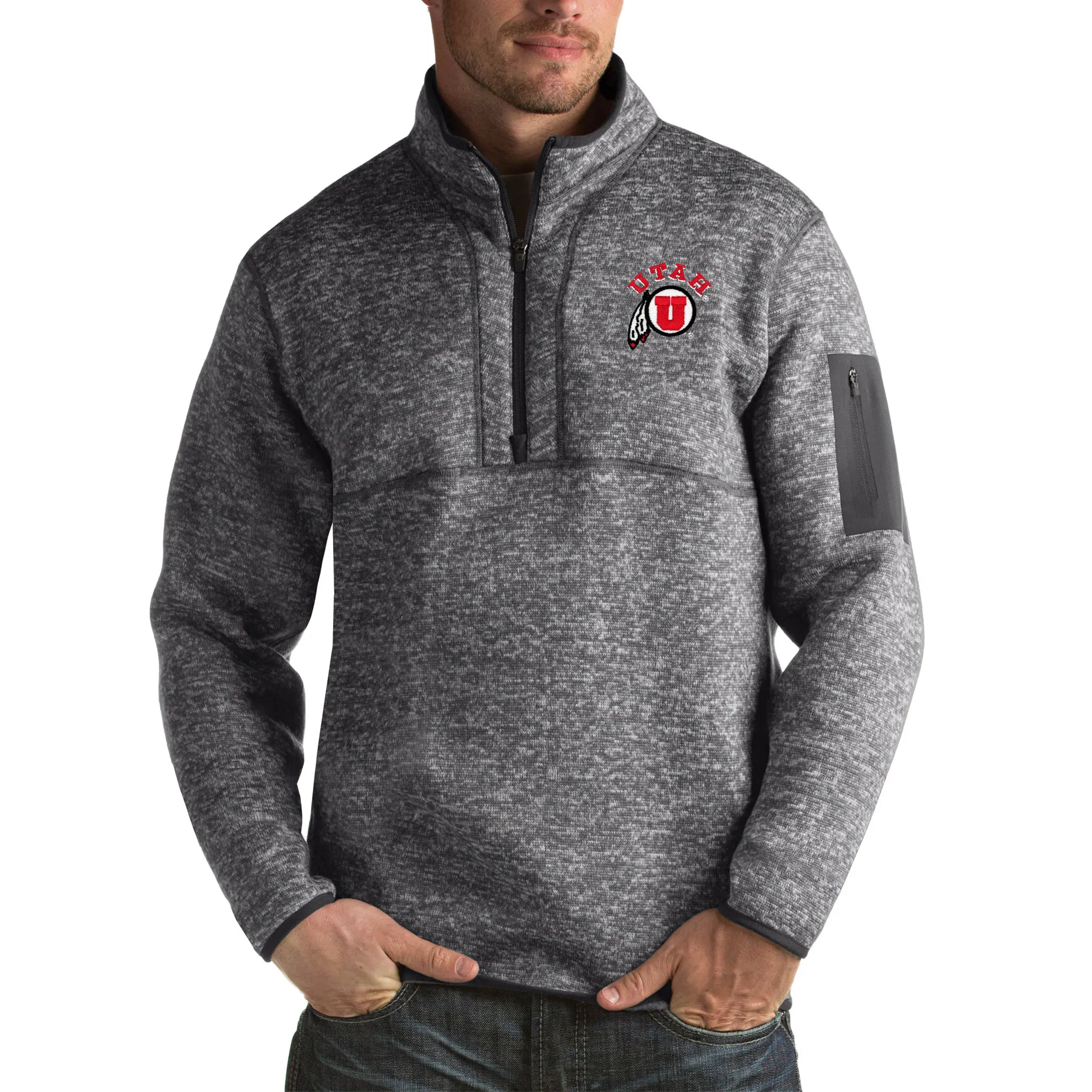 Antigua Utah Utes Charcoal Fortune Big & Tall Quarter-Zip Pullover Jacket