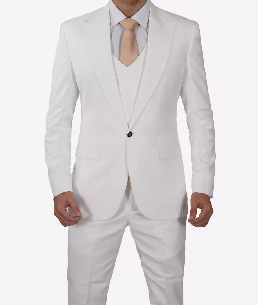 Antonio Men's Vintage White Three-Piece Suit with Double-Breasted Waistcoat