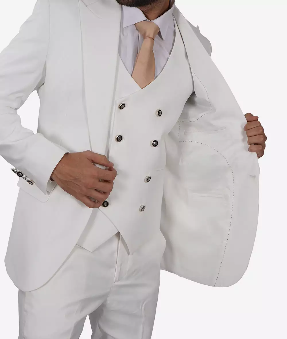 Antonio Men's Vintage White Three-Piece Suit with Double-Breasted Waistcoat