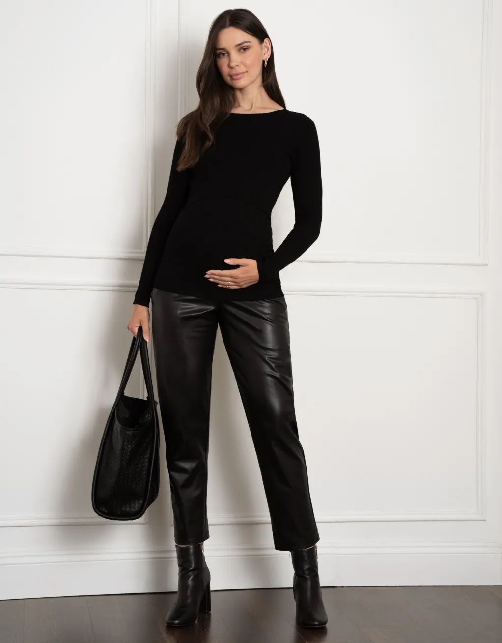 Arshia | Leather-Look Straight-Leg Maternity Pants