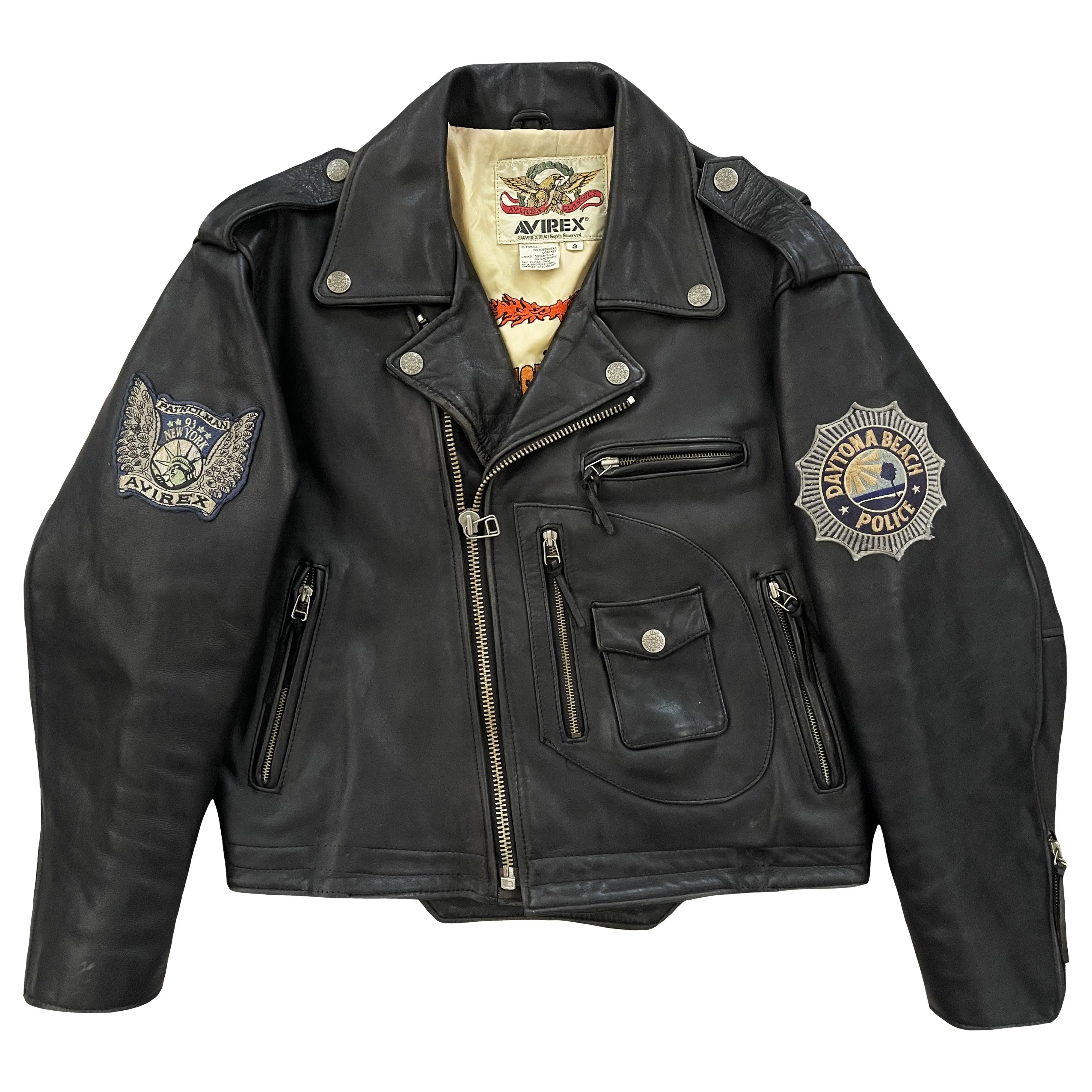 Avirex Leather Biker Motorcycle Jacket - S