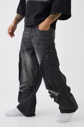 Baggy Fit Ripped 3D Cargo Jeans