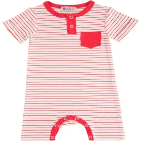 BANBLU Striped Modal Pocket Romper, Red