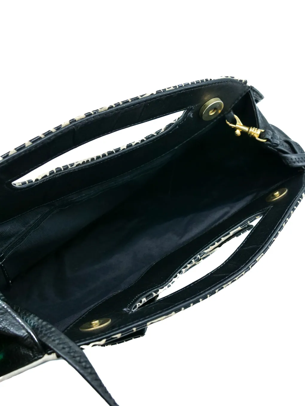 Black And White Leather Handle Bag