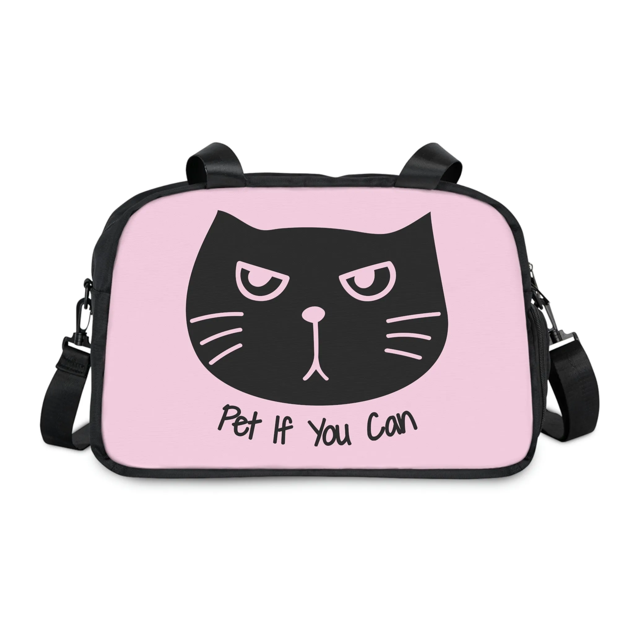 Black cat says Pet If You Can pink Fitness Handbag