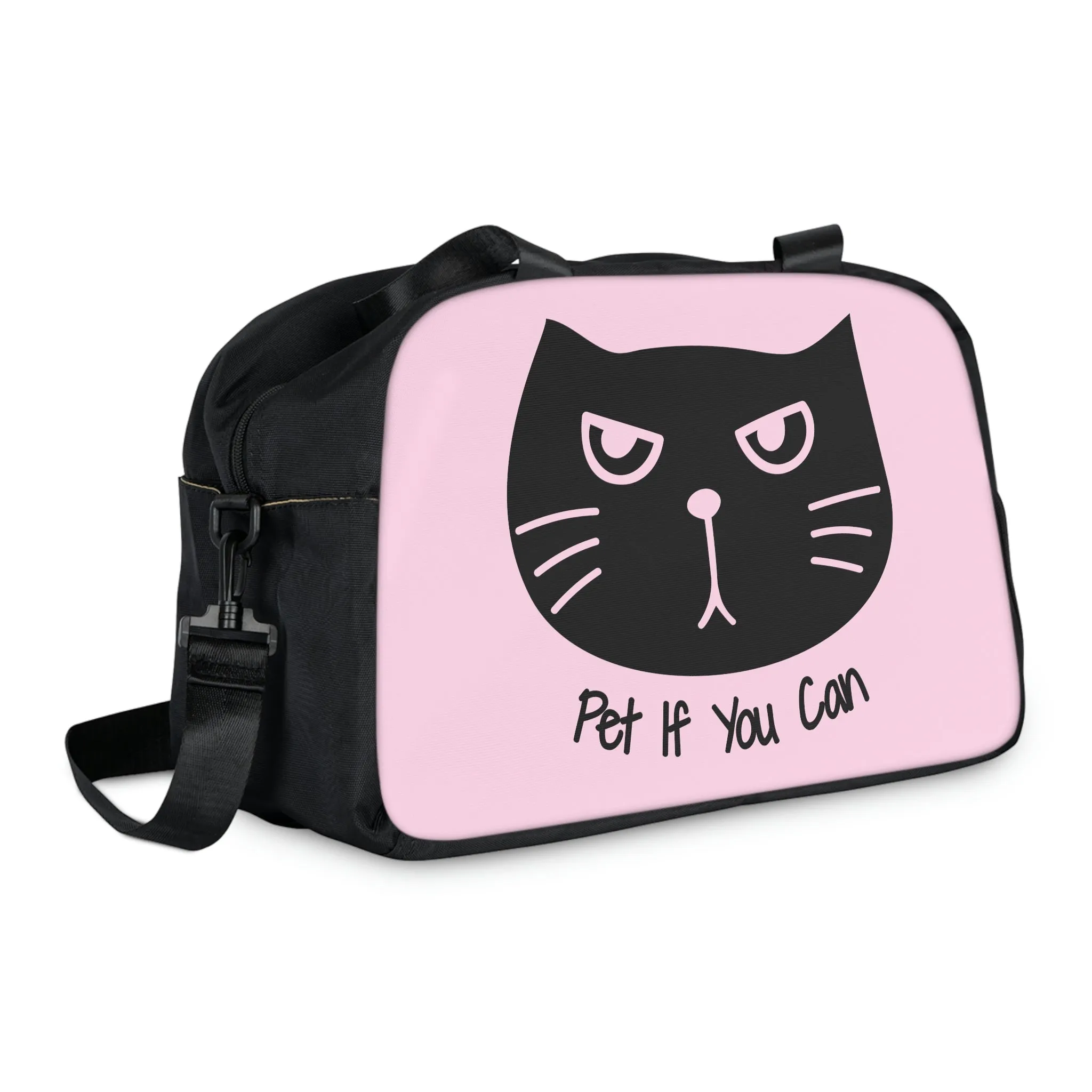 Black cat says Pet If You Can pink Fitness Handbag