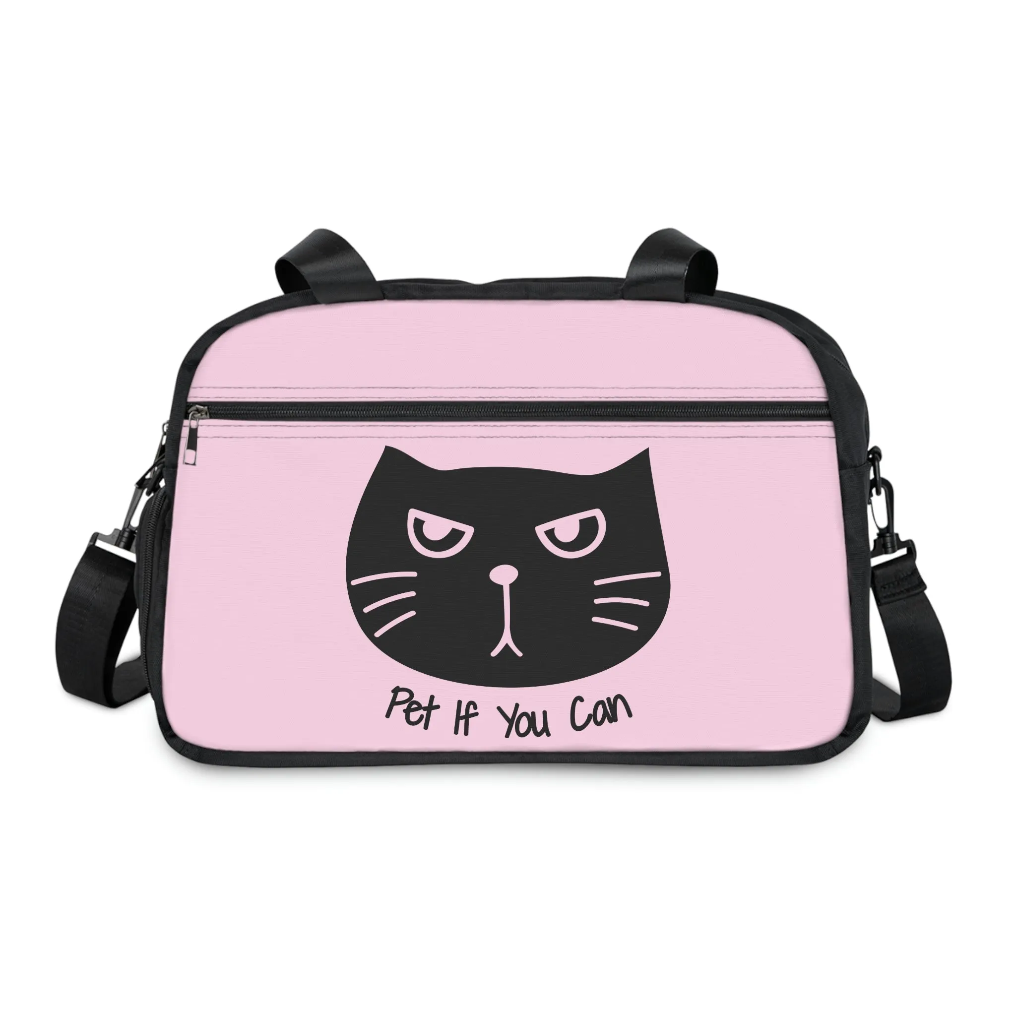 Black cat says Pet If You Can pink Fitness Handbag