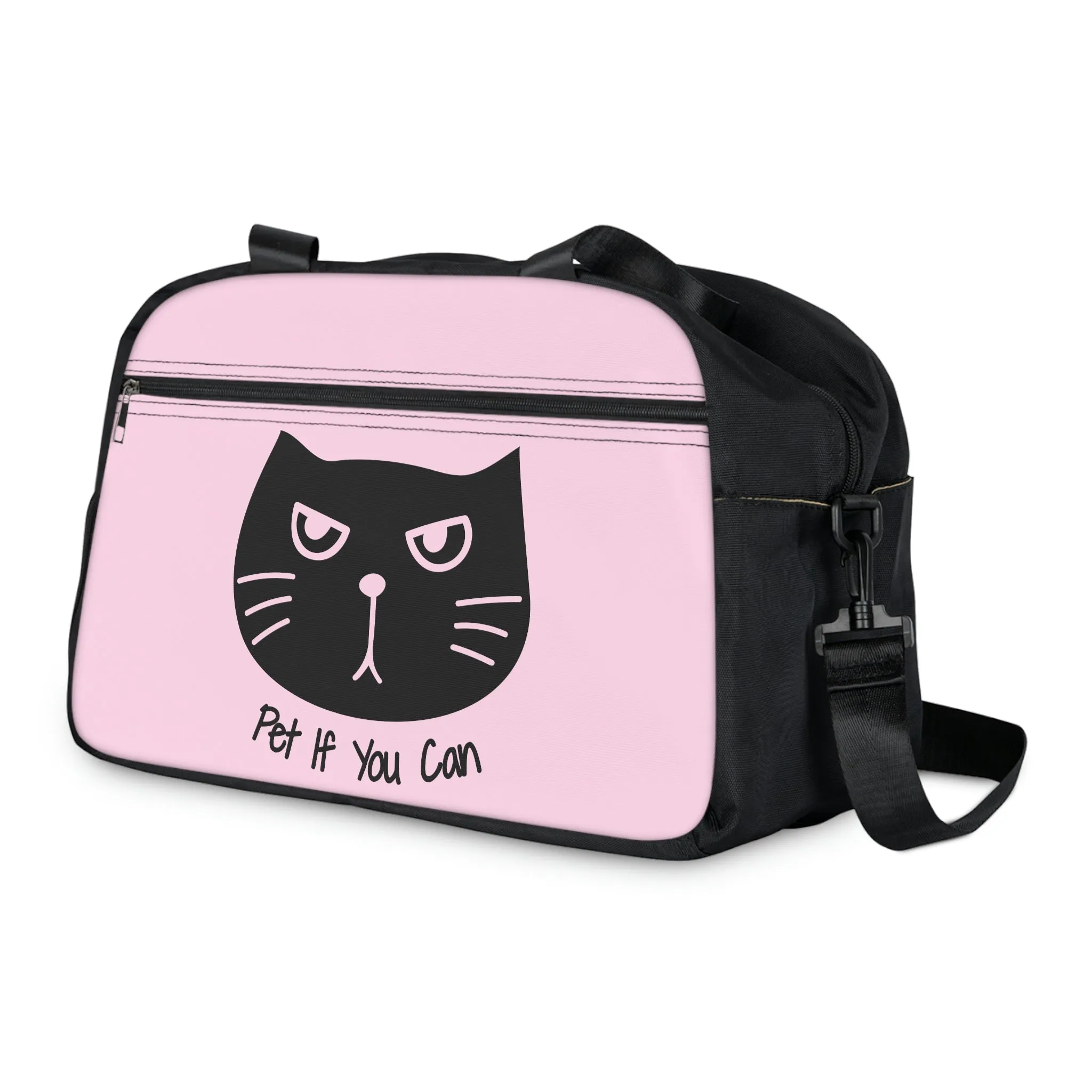 Black cat says Pet If You Can pink Fitness Handbag