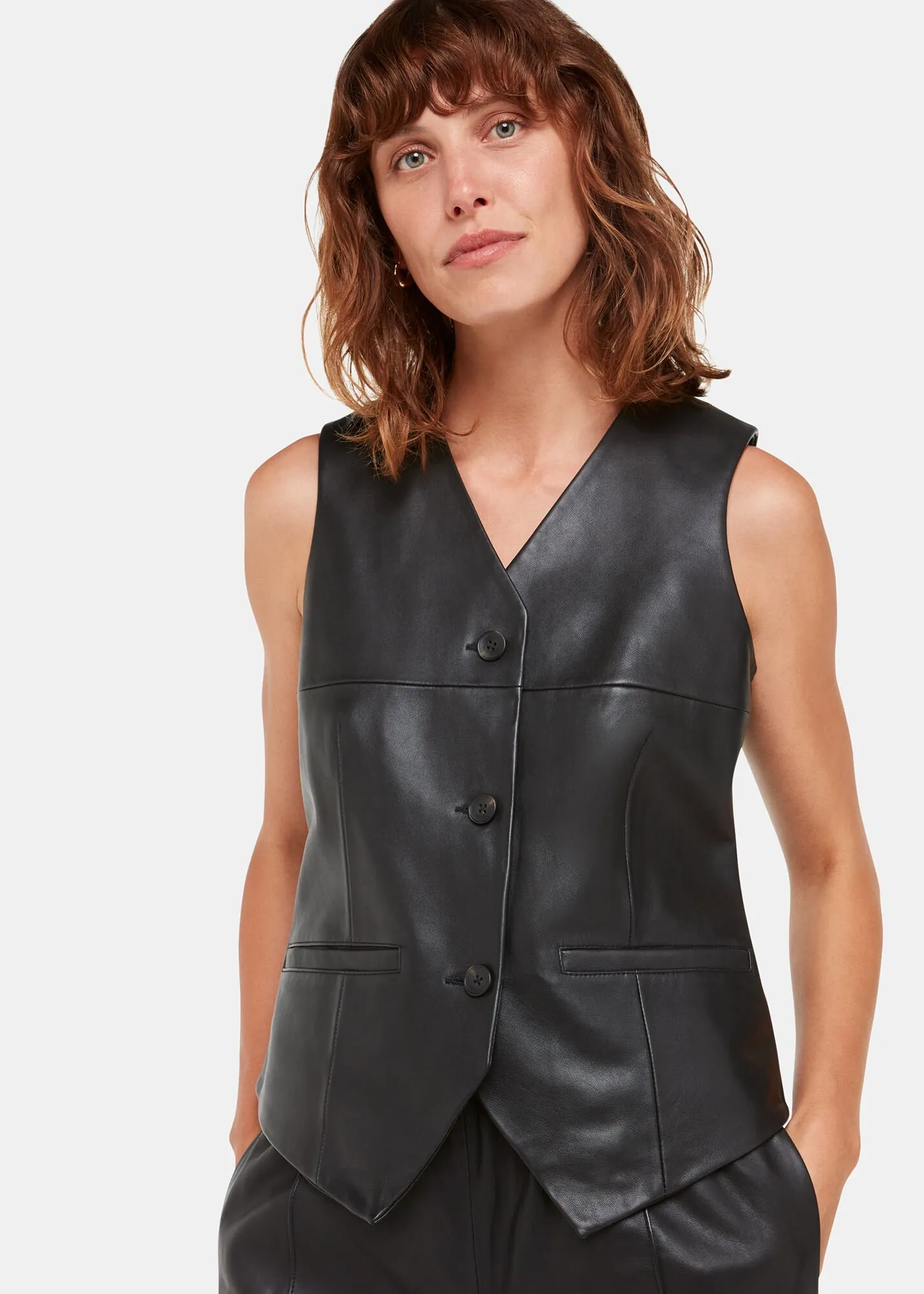 Black Catrin Leather Waistcoat