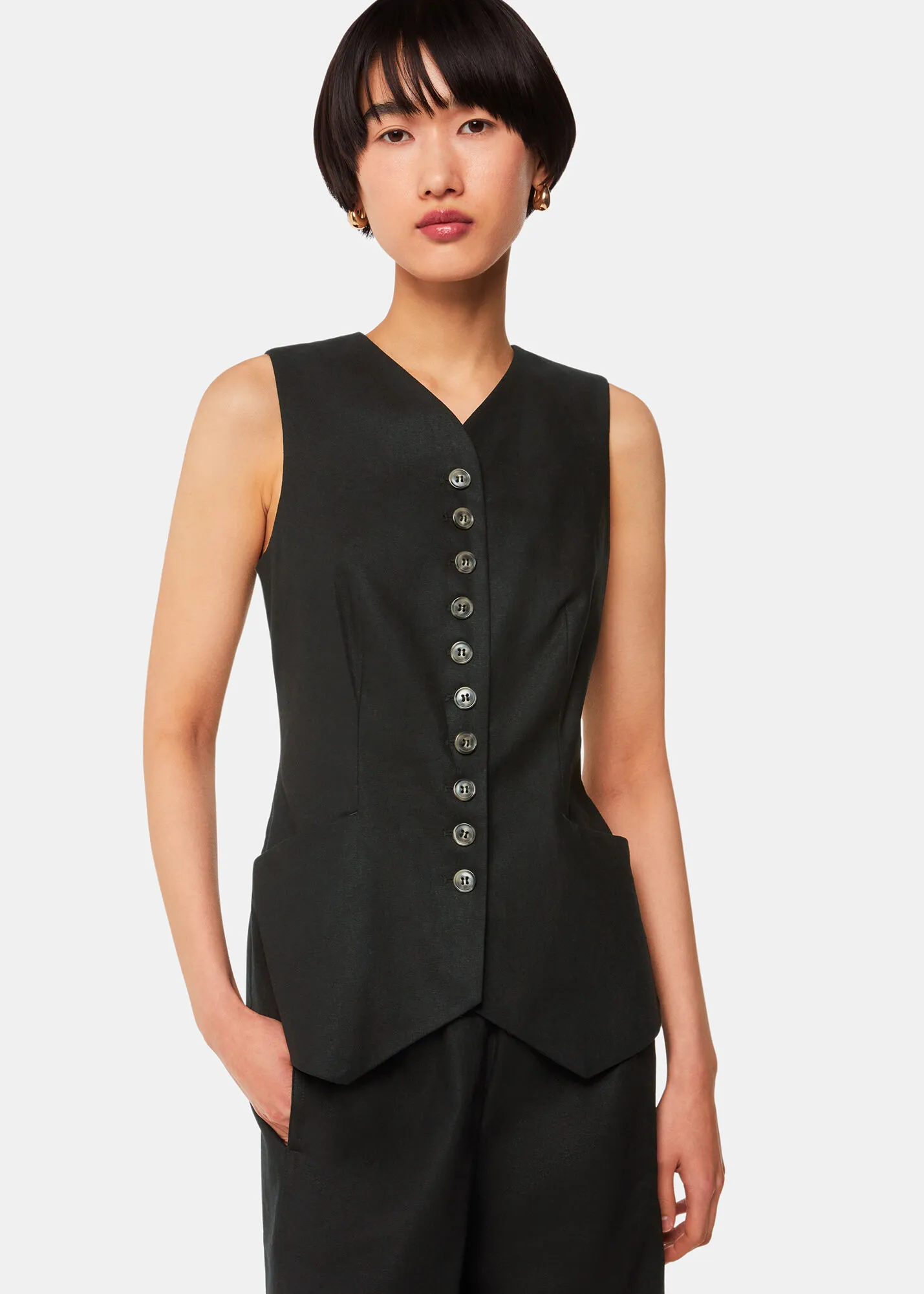 Black Lindsey Linen Blend Waistcoat