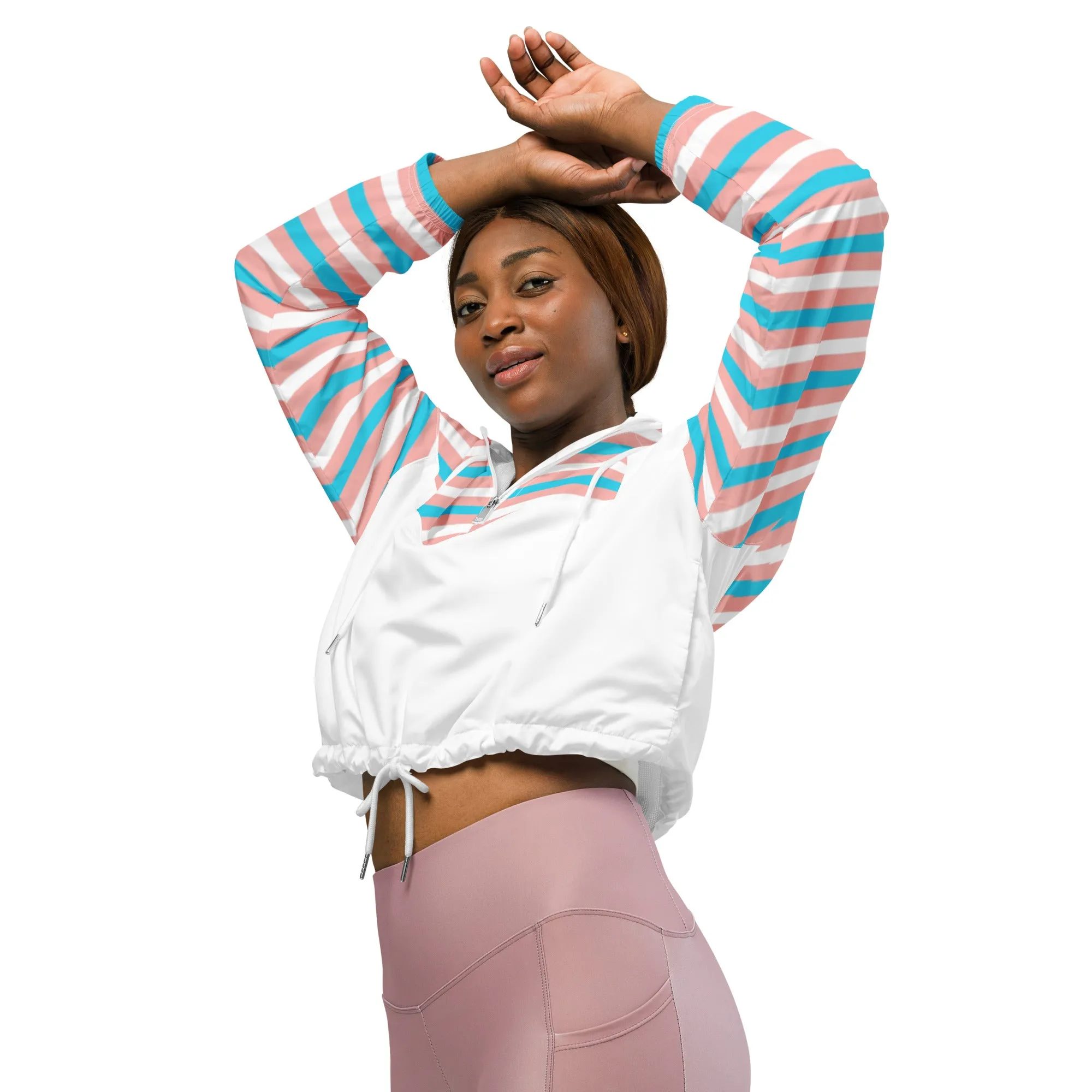 Blue Pink White Trans Pride Candy Striped Cropped Track Jacket