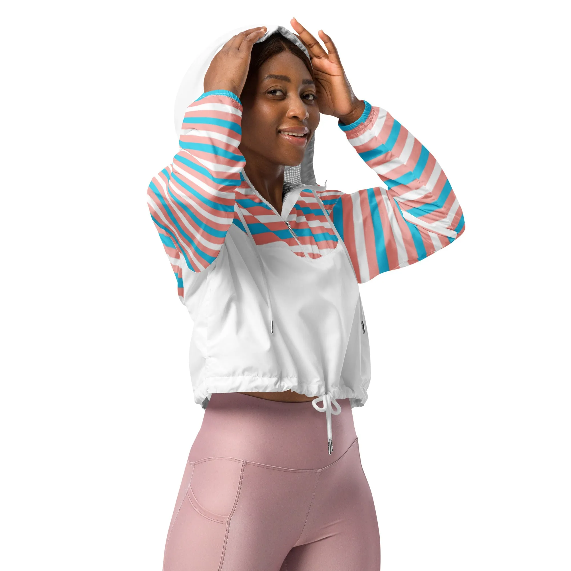 Blue Pink White Trans Pride Candy Striped Cropped Track Jacket