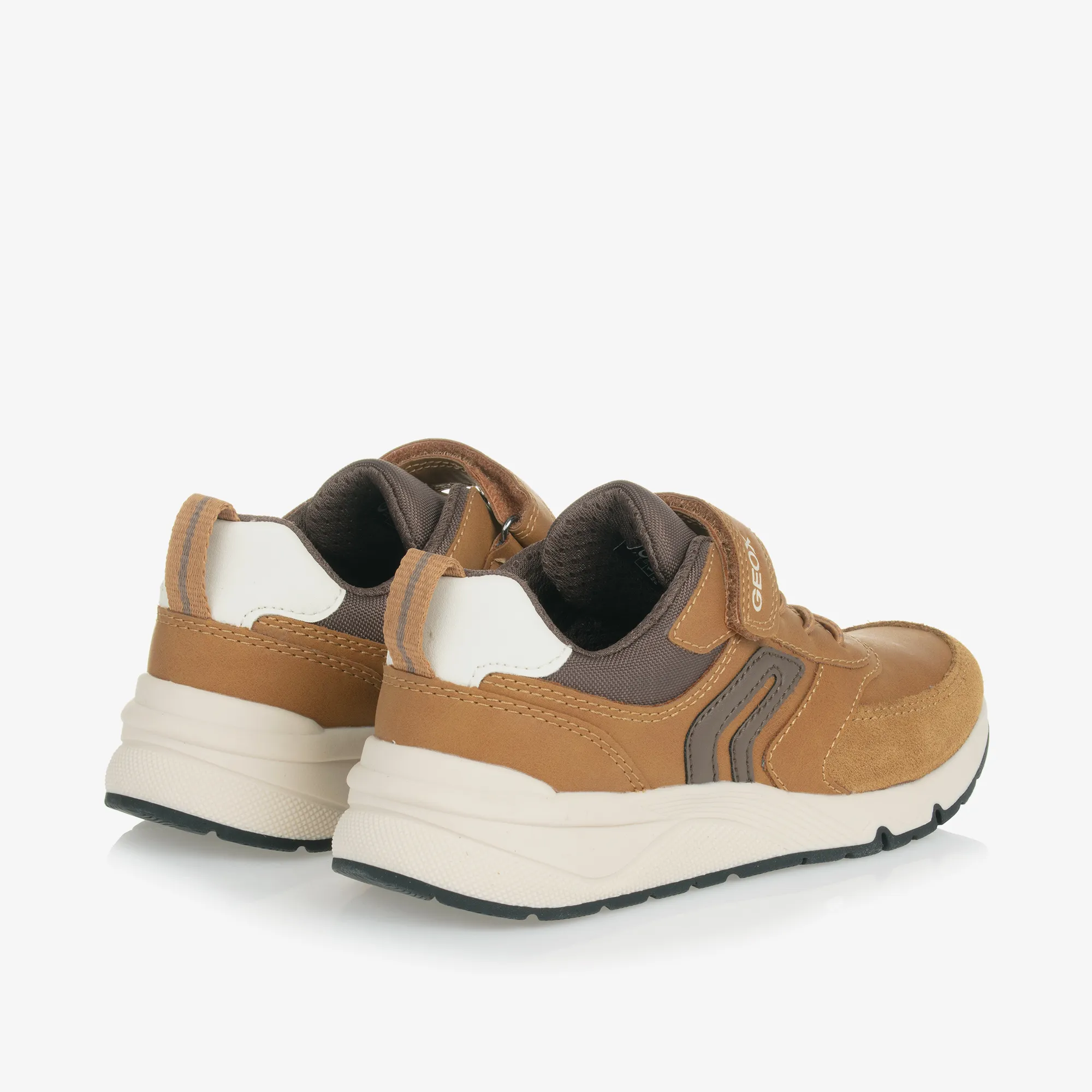 Boys Brown Faux Leather & Mesh Trainers