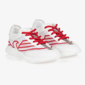 Boys White & Red Lace-Up Trainers