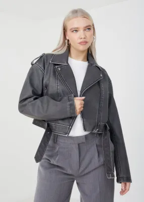 Brave Soul Black Vic Faux Leather Cropped Biker Jacket