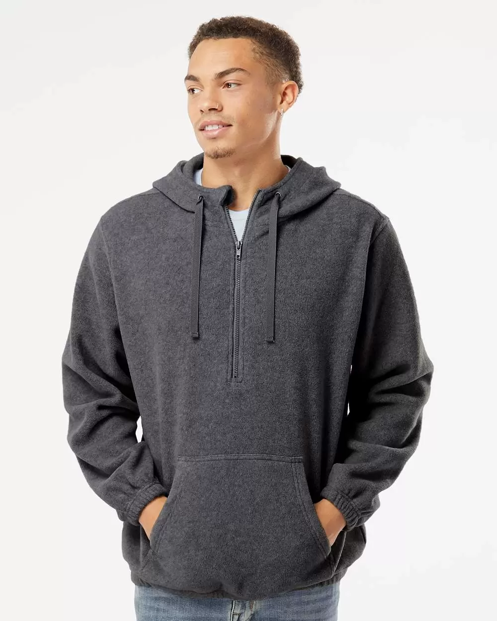 Burnside Clothing 3600 Polar Fleece Quarter-Zip Scuba Hooded Pullover SKU: 3600