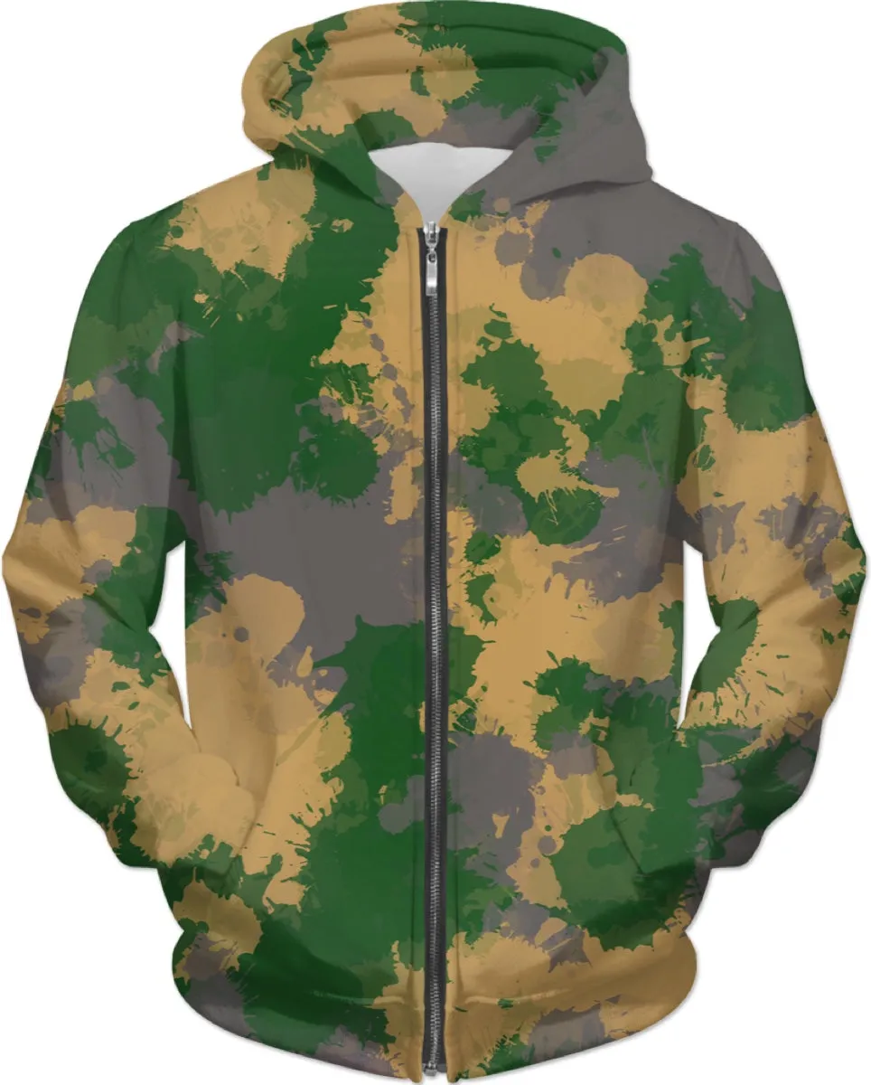 Camo Paint Splatter Zip-Up Hoodie