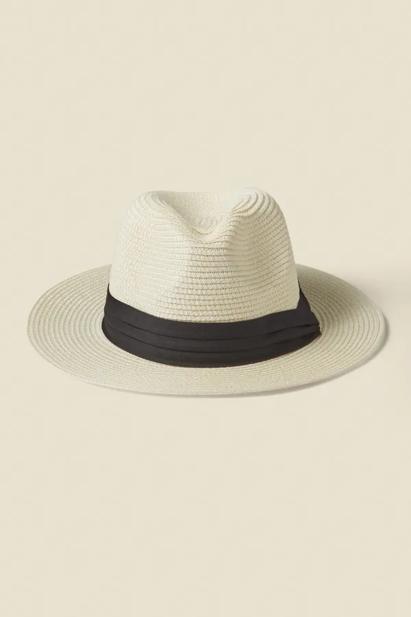 Cannes Natural Straw Trilby Hat With Ribbon