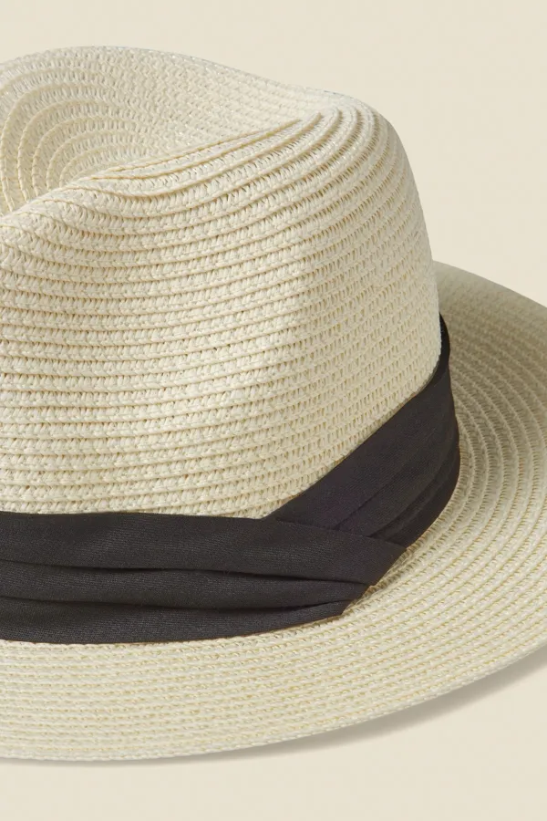 Cannes Natural Straw Trilby Hat With Ribbon