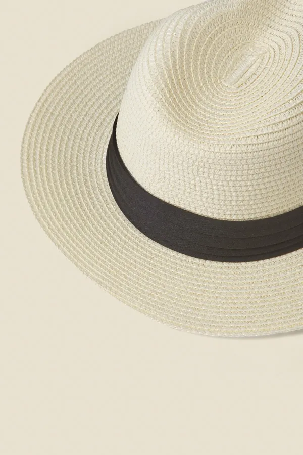 Cannes Natural Straw Trilby Hat With Ribbon