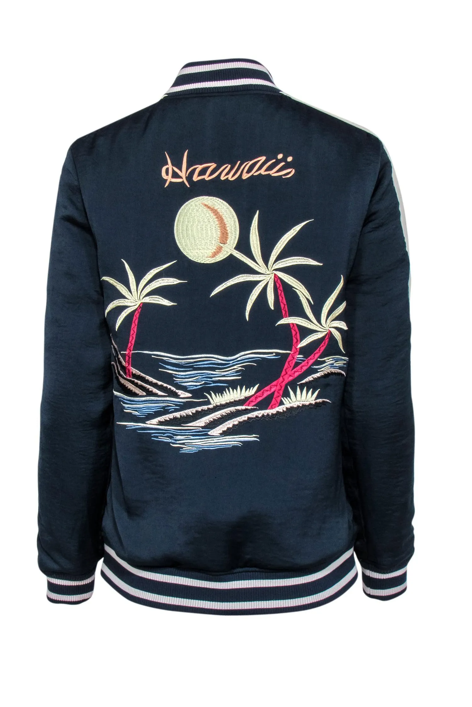 Capulet - Navy Bomber Jacket w/ Palm Tree Embroidery Sz M