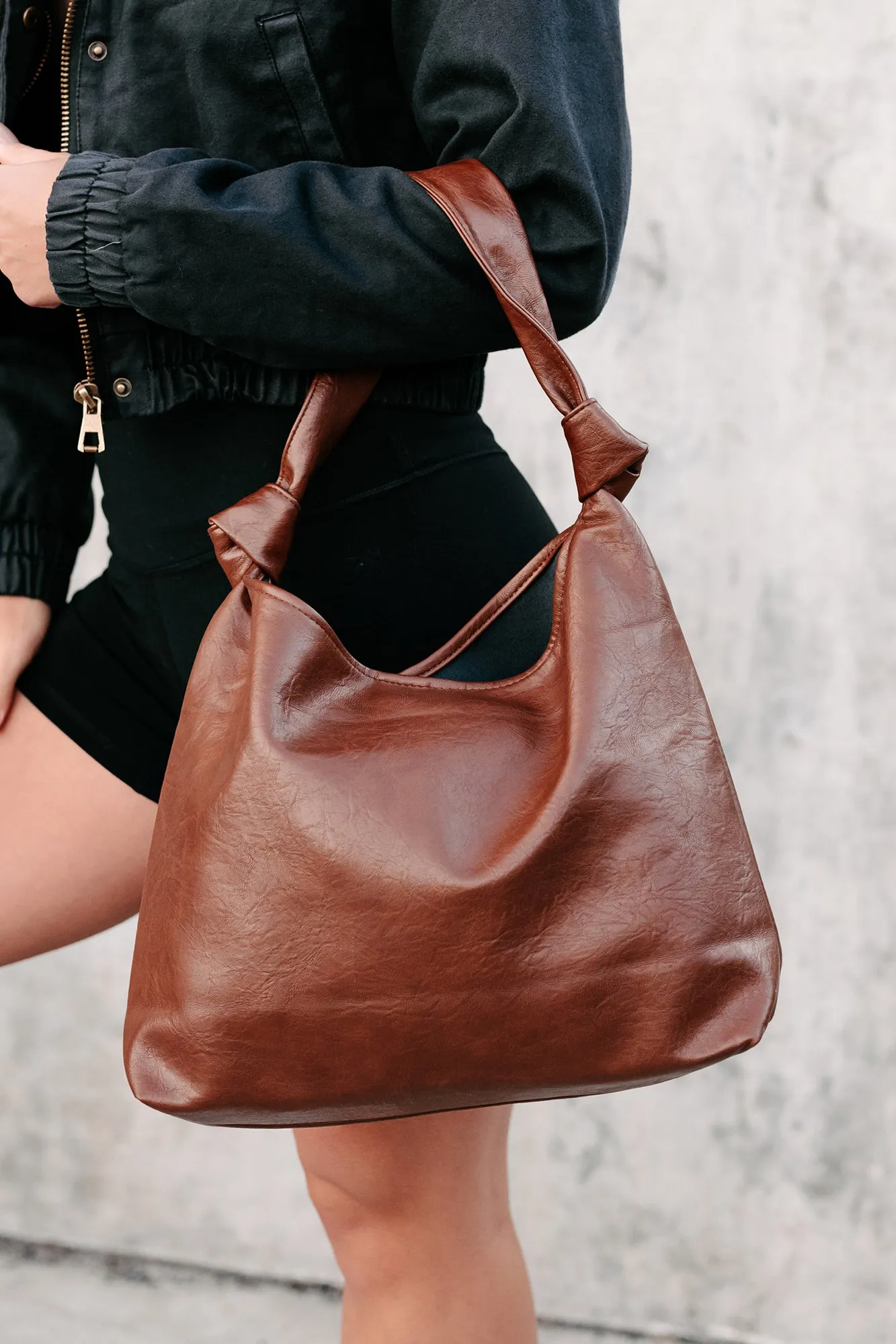 Carefree Miles Faux Leather Hobo Bag (Brown)